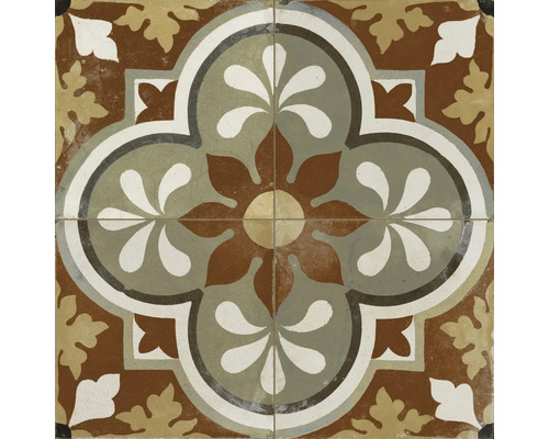 Carrelage sol et mur en grès-cérame FS Barna Born 45 cm x 45 cm x 0,95 cm Carreaux carrés à motif floral pour sol et mur