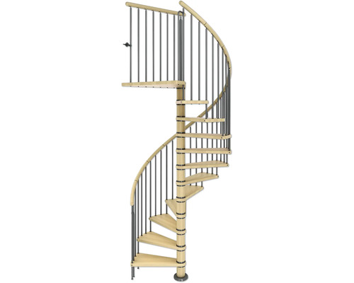 Pertura Spindeltreppe Galene Buche Leimholz Ø 120 cm Buche 14 Stufen 15 Steigungen Wendeltreppe mit Metallgeländer und Holzstufen