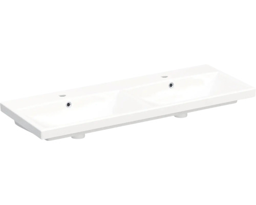 Lavabo double vasque en céramique Jungborn TRENTA Elite 120x45 cm blanc brillant