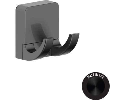 Patère double pour salle de bains, noir mat