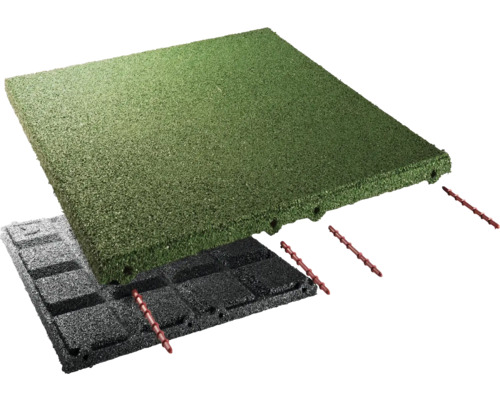Dalle de protection anti-chute Terrasoft 50 x 50 x 3 cm vert Dalles de protection antichute vertes et noires avec broches de connexion.