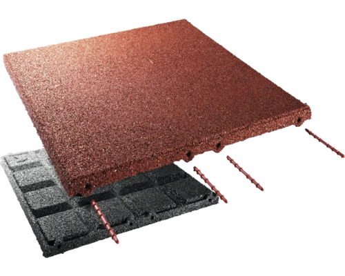 Dalle de protection anti-chute Terrasoft 50 x 50 x 3 cm rouge Dalle carrée de protection antichute en granulés de caoutchouc avec tiges de connexion