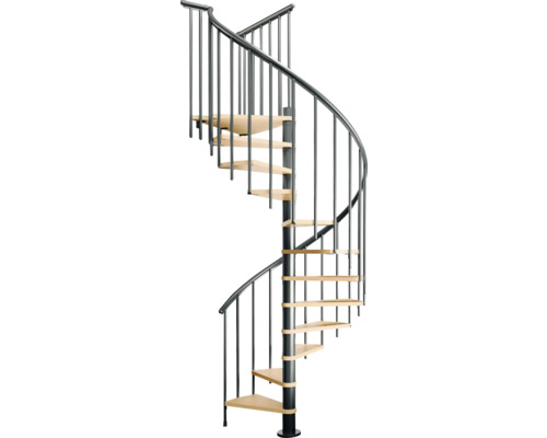 Escalier en colimaçon Pertura Cleon hêtre mutliplex Ø 140 cm anthracite 11 Pièce(s) marches/12 pas de marche Escalier en colimaçon avec rampe en métal et marches en bois