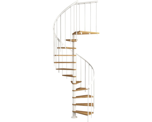 Escalier en colimaçon Pertura Cleon chêne multiplex Ø 140 cm blanc 11 Pièce(s) marches/12 pas de marche Escalier en colimaçon avec marches en bois et rampe blanche