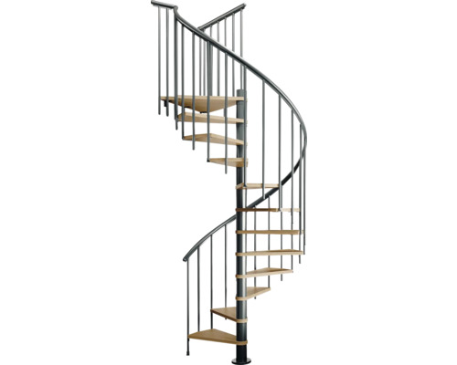 Escalier en colimaçon Pertura Cleon chêne multiplex Ø 120 cm anthracite 11 Pièce(s) marches/12 pas de marche Escalier en colimaçon avec rampe en métal et marches en bois