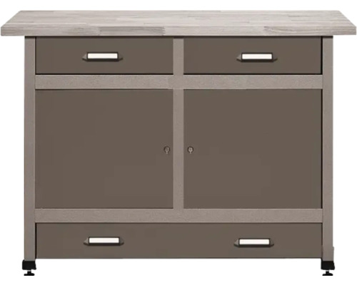 Werkbank mit Schubladen und abschließbaren Türen für die Werkstatt