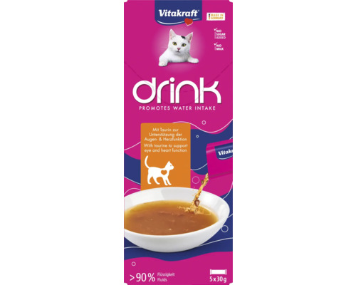 Boisson pour chats VITAKRAFT saveur poulet à la taurine 5x30 g