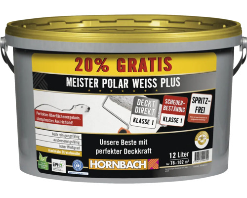 Peinture murale HORNBACH Meister blanc polaire Plus sans éclaboussures sans conservateur blanc 12 l Peinture murale HORNBACH Meister blanc polaire Plus sans éclaboussures sans conservateur blanc 12 l