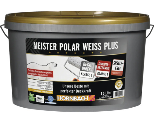 Peinture murale HORNBACH Meister blanc polaire Plus sans éclaboussures sans conservateur blanc 15 l