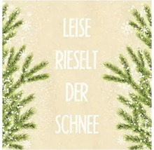 Leise rieselt der Schnee, dargestellt mit Tannenzweigen und Schneeflocken