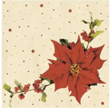 Dekorative Serviette mit Weihnachtsstern und Beerenmuster.