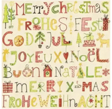 Motif de Noël avec les inscriptions Merry Christmas, Frohes Fest, God Jul, Joyeux Noël, Buon Natale, Merry X-Mas et Frohe Weihnacht