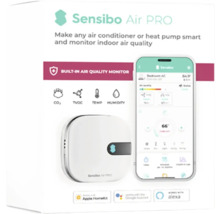 Sensibo Air PRO Verpackung mit Luftqualitätsmonitor und Smartphone-App