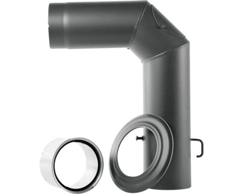 Kit de tuyau de poêle Bertrams Ø150 mm senotherm UHT-Hydro laqué gris fonte Coude de tuyau de fumée avec ouverture de nettoyage et rosace pour poêle de cheminée