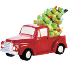 Décoration : camionnette rouge avec sapin de Noël