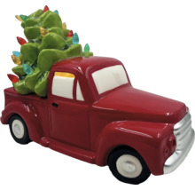 Figurine décorative de pick-up rouge avec sapin de Noël sur la plate-forme