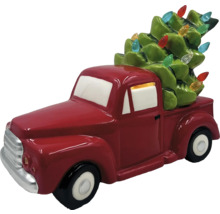Figurine décorative de camionnette rouge avec arbre de Noël et lumières