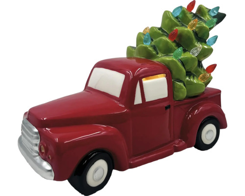 Figurine décorative de camionnette rouge avec arbre de Noël et lumières