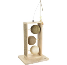Arbre à chat avec trois balles de jeu et canne à pêche