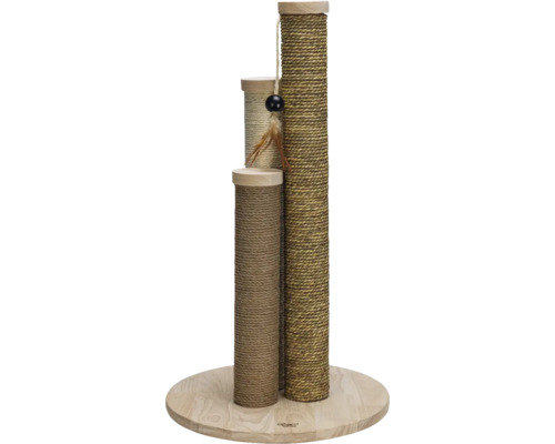 Arbre à chat avec trois poteaux à gratter et jouets