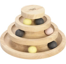 Jouet en bois pour chat avec trois niveaux et balles