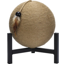 Balle à gratter pour chat avec plume sur un cadre métallique