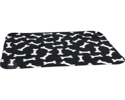 Couverture pour chien Karlie couverture laine polaire os noir env. 100 x 70 cm Tapis rectangulaire pour animaux de compagnie avec motif d''os