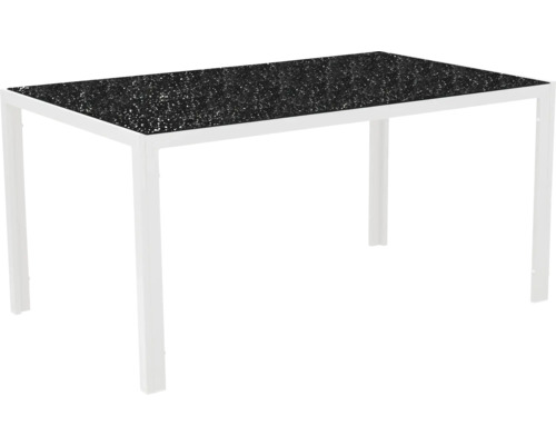 Table de jardin avec un plateau de table et un cadre blanc