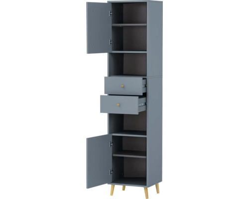 Hochschrank mit zwei Schubladen, zwei Türen und Regalböden