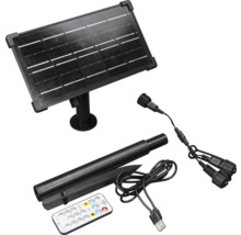 Panneau solaire avec piquet de terre, câble USB et télécommande