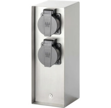 Double prise dans un boîtier en acier inoxydable avec indice de protection IP55