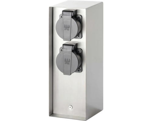 Double prise dans un boîtier en acier inoxydable avec indice de protection IP55