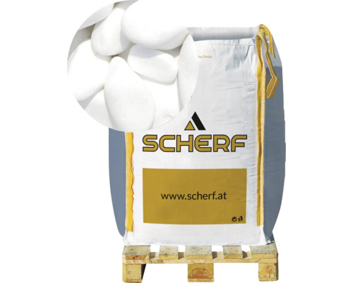 MarmorkiesThassos-Weiss 25-50mm 1000 kg Bigbag Sack mit Zierkies auf einer Palette