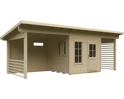 Abri de jardin en bois avec véranda et fenêtres