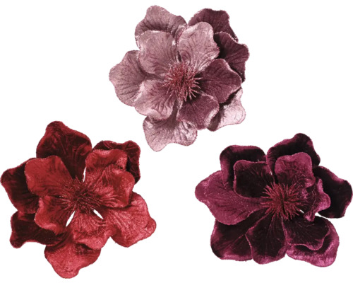Trois têtes de fleurs artificielles en textile