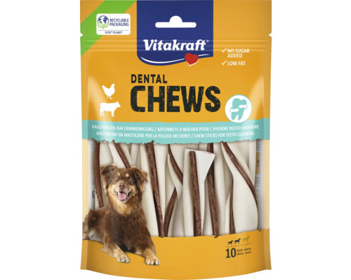 Vitakraft Barres à mâcher pour chiens 10 pièces Vitakraft Dental Chews pour chiens pour le nettoyage des dents dans un emballage recyclable
