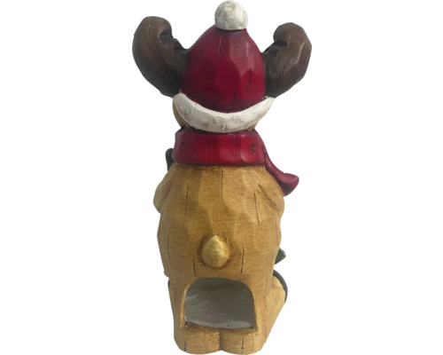 Dekorative Elchfigur mit Mütze und Schal, geeignet als Teelichthalter