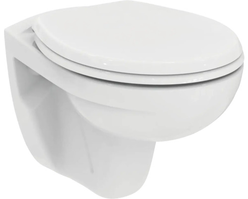 Wand-Tiefspültoilette mit geschlossenem Spülrand und WC-Sitz