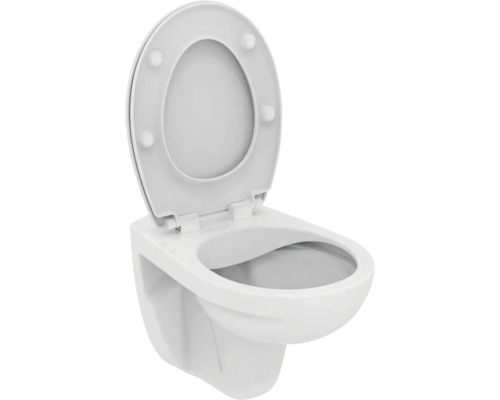 Wand-Tiefspülklosett mit offenem Spülrand und Toilettendeckel