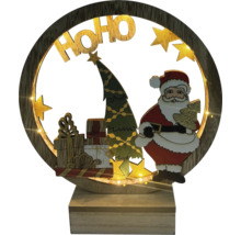 Figurine décorative de Noël avec Père Noël, sapin de Noël, cadeaux et inscription Ho Ho Ho, illuminée