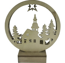 Lampe décorative en bois avec maisons et arbres pour une ambiance festive