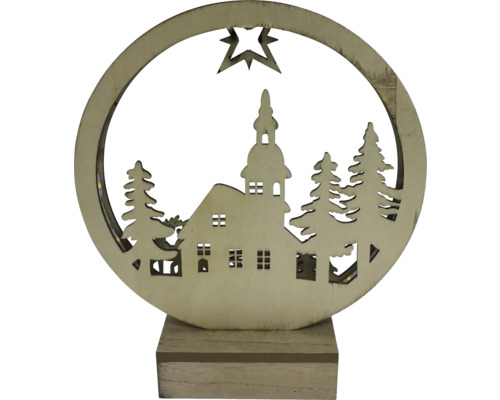 Lampe décorative en bois avec maisons et arbres pour une ambiance festive