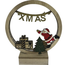 Lampe de Noël décorative avec Père Noël, cadeaux, sapin de Noël et le mot Noël dans un cadre en bois