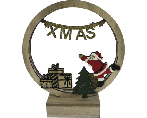 Lampe de Noël décorative avec Père Noël, cadeaux, sapin de Noël et le mot Noël dans un cadre en bois