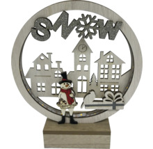 Boule à neige décorative avec bonhomme de neige, maisons et cadeaux