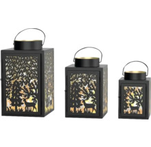 Trois photophores décoratifs avec motif cerf et forêt découpé