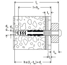 Diagramme illustrant les dimensions de l''ancrage et les profondeurs d''installation