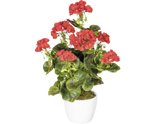 Plante artificielle Géranium dans pot en céramique H 40 cm rouge