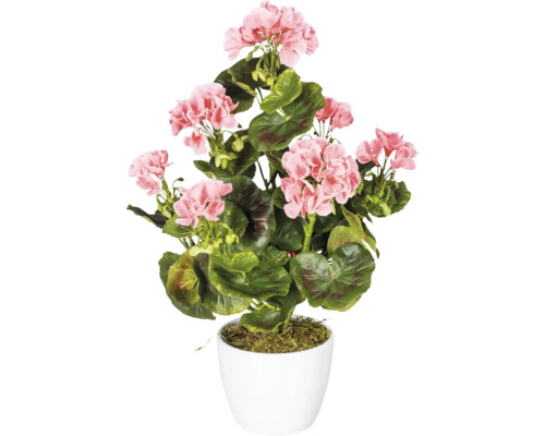 Plante artificielle Géranium dans pot en céramique H 40 cm rose