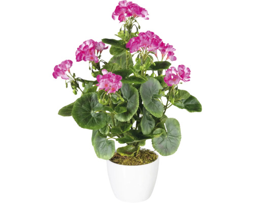 Plante artificielle Géranium dans pot en céramique H 40 cm rose